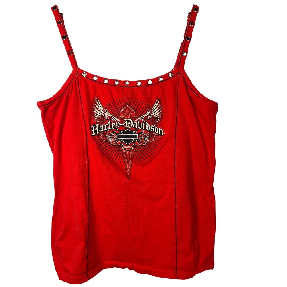 Harley-Davidson Red Studded Strap Tank Top with Winged Logo